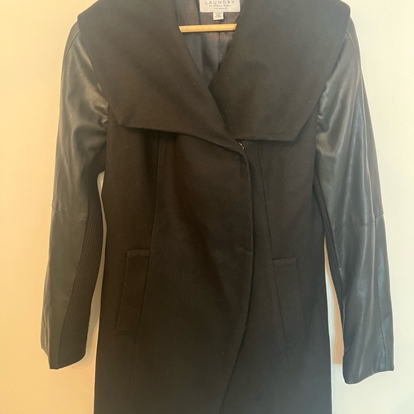 LAUNDRY BY SHELLI SEGAL S/CH/P ASYMMETRICAL WOMENS WOOL BLEND COAT BLACK SMALL - Picture 14 of 14